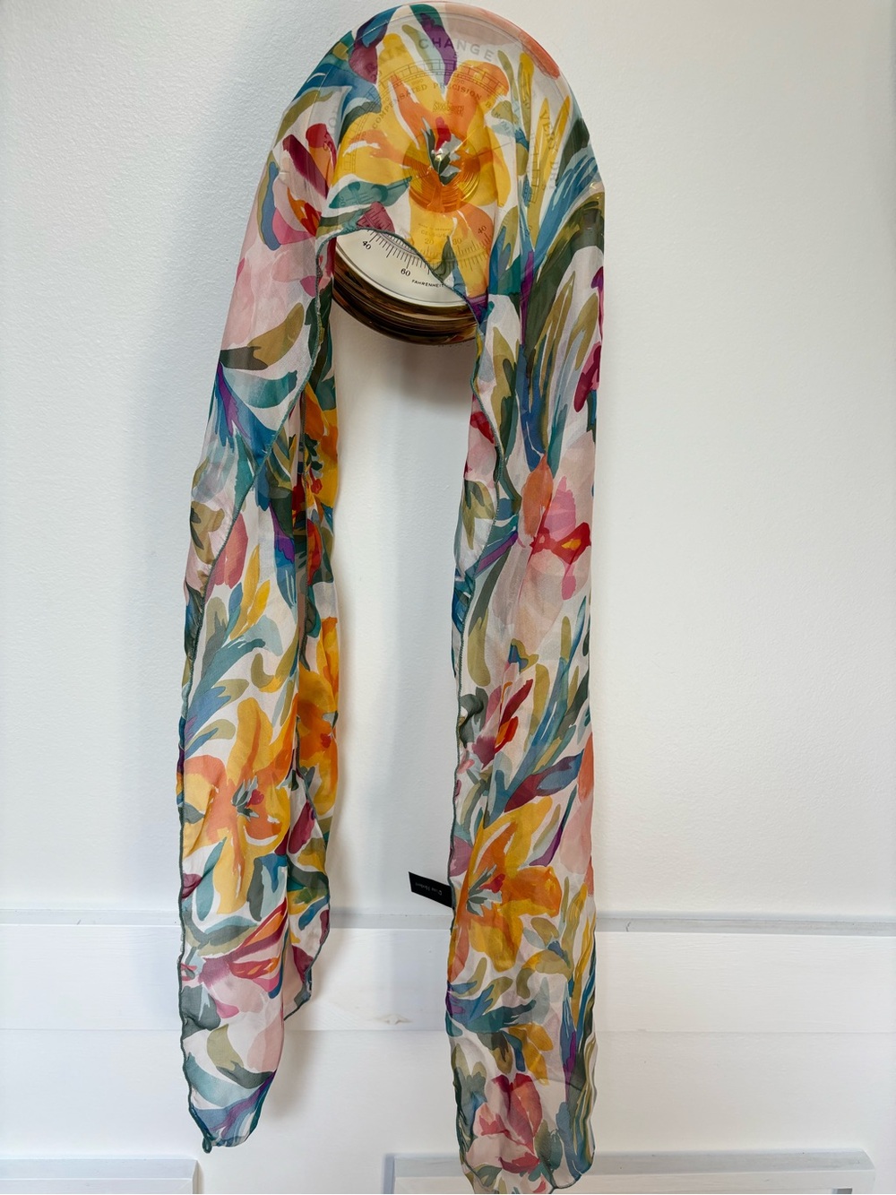 Dana Herbert multicolored floral sheer silk scarf. - Picture 5 of 13